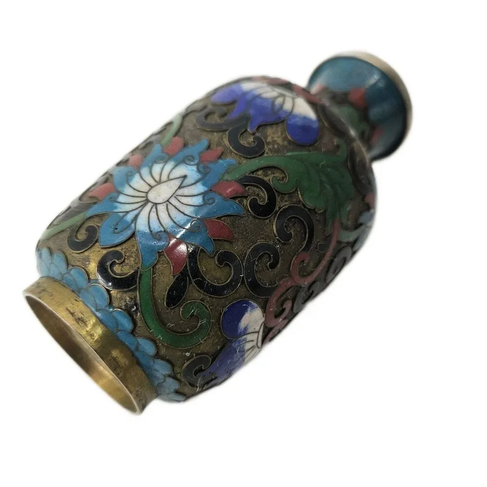 Vintage Chinese Cloisonné Miniature Vase Floral Enamel Bronze Art Small